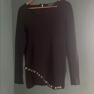 INC International Concepts Black Long Sleeve Top with Gold Eyelets